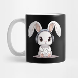 Baby Bunny Rabbit wearing headphones, Cute, Kawaii Mug